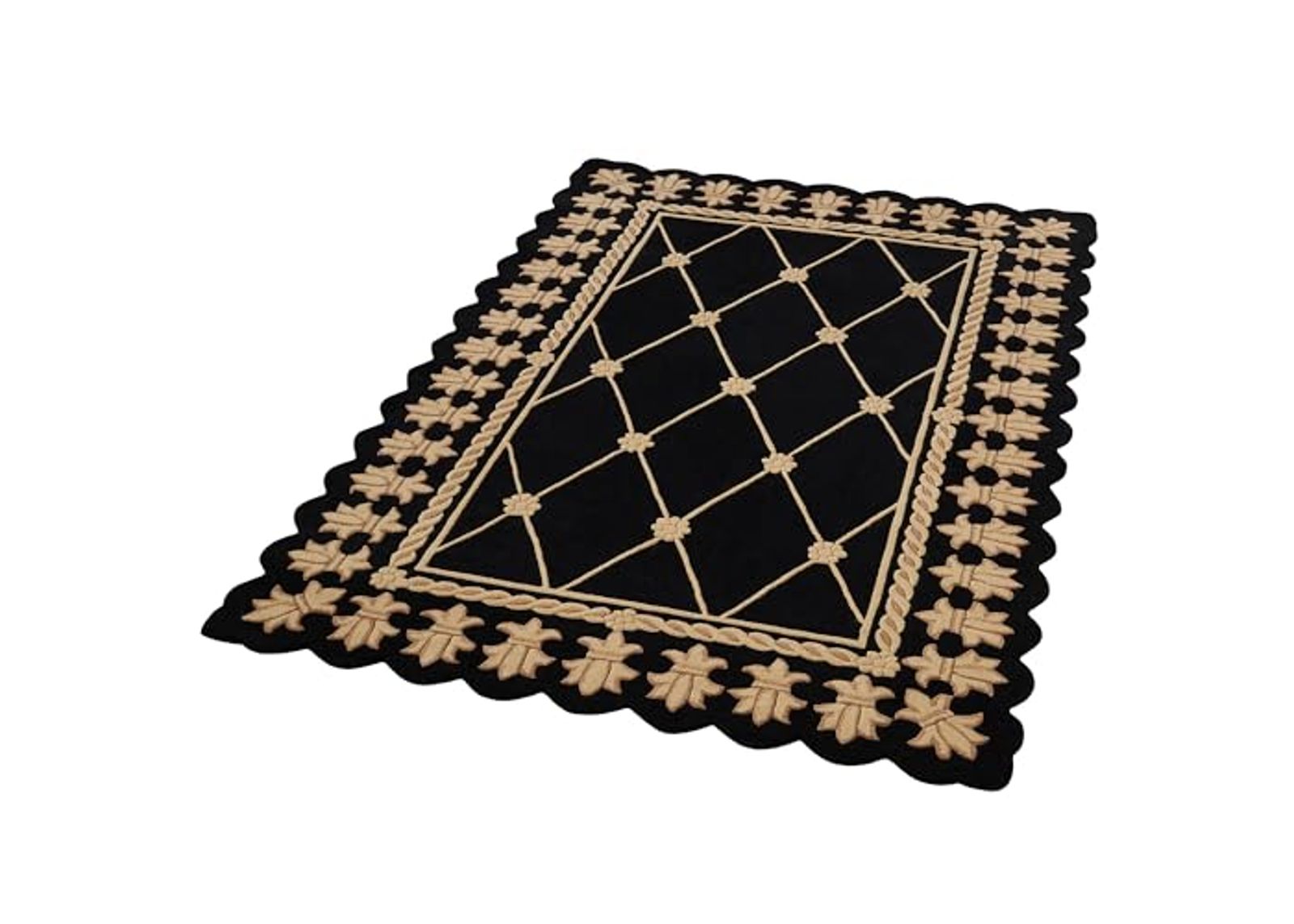 Onyx Empire II Area Rug | 5 feet 3 inches x 8 feet 3 inches | Classic Black with Gold Designs | Royal Fleur-de-lis Frame | Hand-Tufted and Handcarved Pure Wool Rectangle Area Rug with Contour Edges