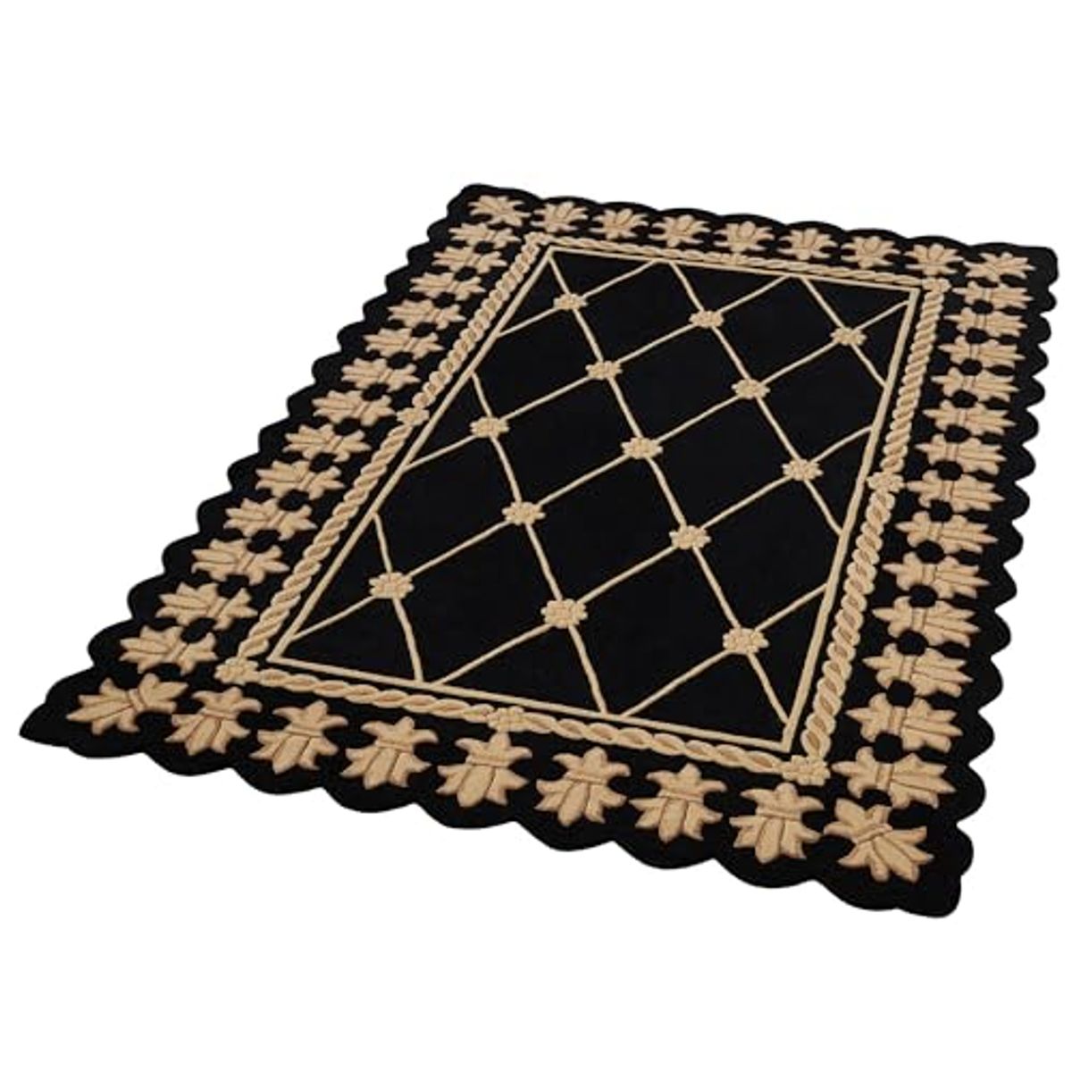 Onyx Empire II Area Rug | 5 feet 3 inches x 8 feet 3 inches | Classic Black with Gold Designs | Royal Fleur-de-lis Frame | Hand-Tufted and Handcarved Pure Wool Rectangle Area Rug with Contour Edges