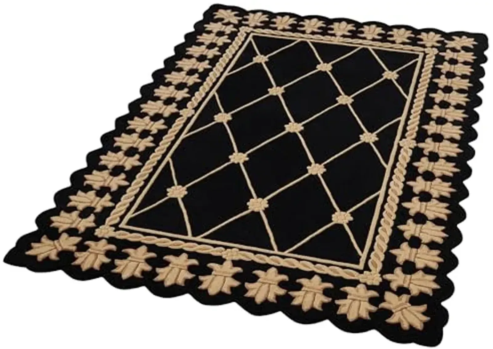 Onyx Empire II Area Rug | 5 feet 3 inches x 8 feet 3 inches | Classic Black with Gold Designs | Royal Fleur-de-lis Frame | Hand-Tufted and Handcarved Pure Wool Rectangle Area Rug with Contour Edges