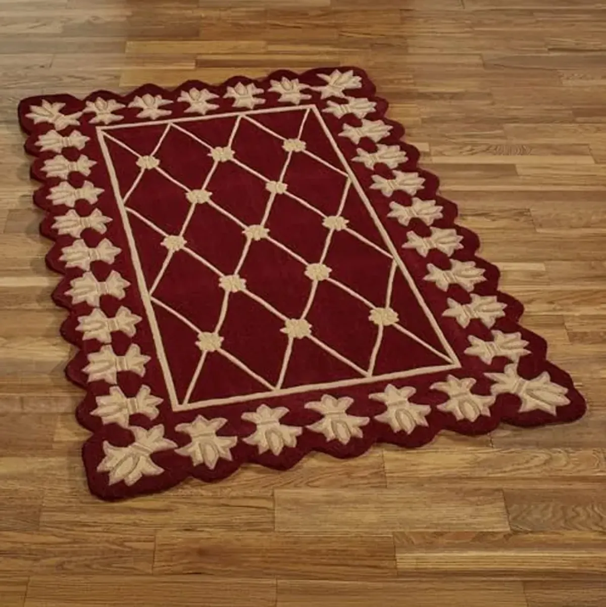 Roman Empire II Area Rug | 3 feet 6 inches x 5 feet 6 inches | Rich Burgundy Red with Gold Designs | Royal Fleur-de-lis Frame | Hand-tufted and Handcarved Pure Wool Rectangle Rug with Contour Edges