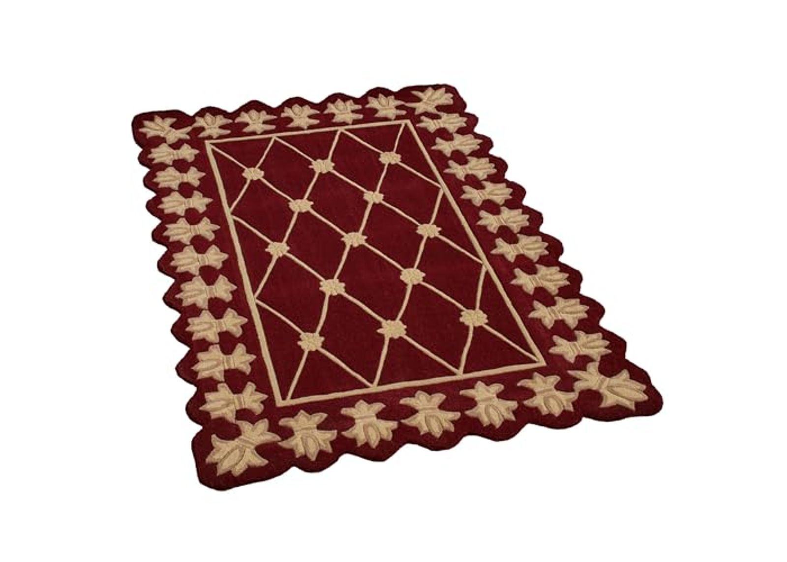 Roman Empire II Area Rug | 3 feet 6 inches x 5 feet 6 inches | Rich Burgundy Red with Gold Designs | Royal Fleur-de-lis Frame | Hand-tufted and Handcarved Pure Wool Rectangle Rug with Contour Edges