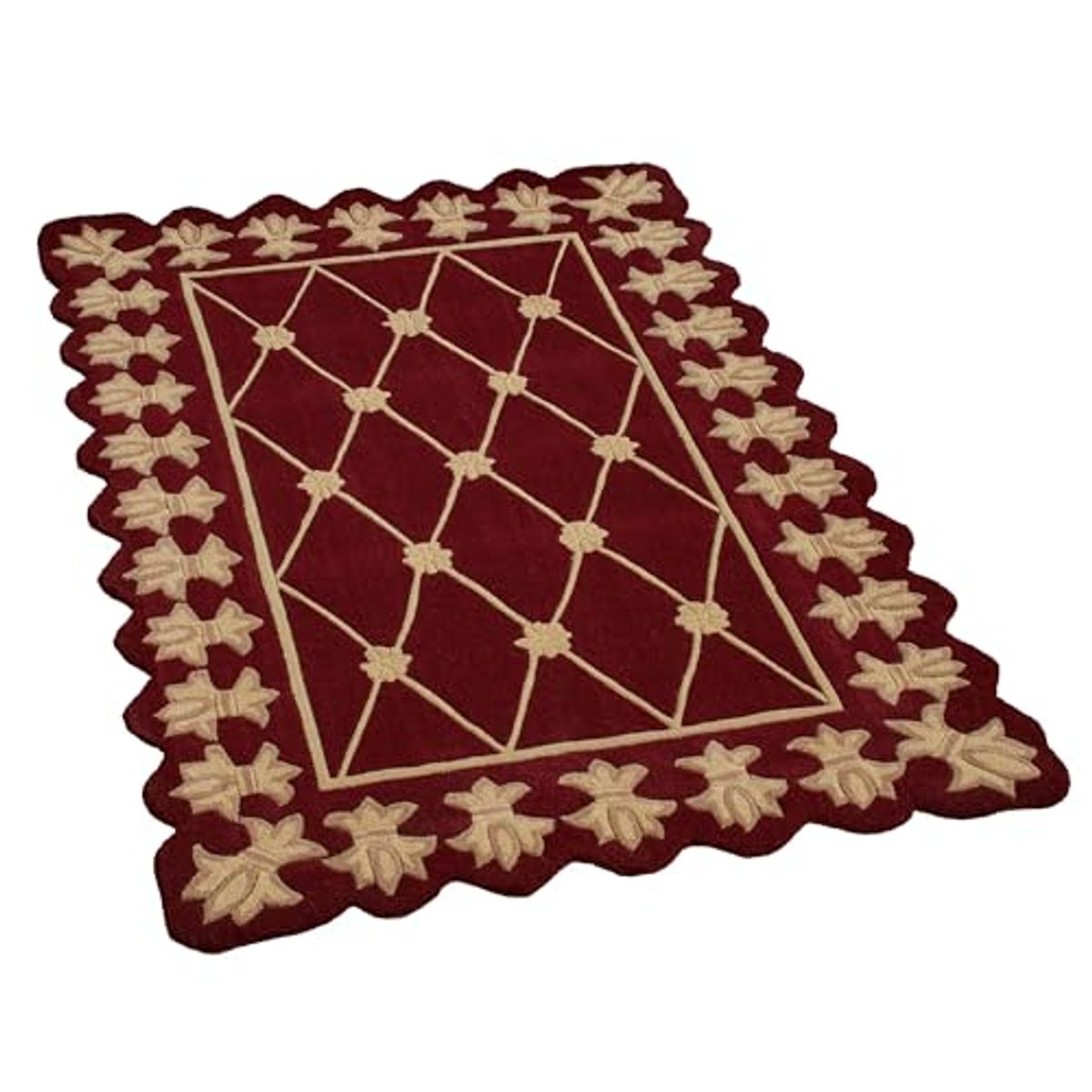 Roman Empire II Area Rug | 3 feet 6 inches x 5 feet 6 inches | Rich Burgundy Red with Gold Designs | Royal Fleur-de-lis Frame | Hand-tufted and Handcarved Pure Wool Rectangle Rug with Contour Edges