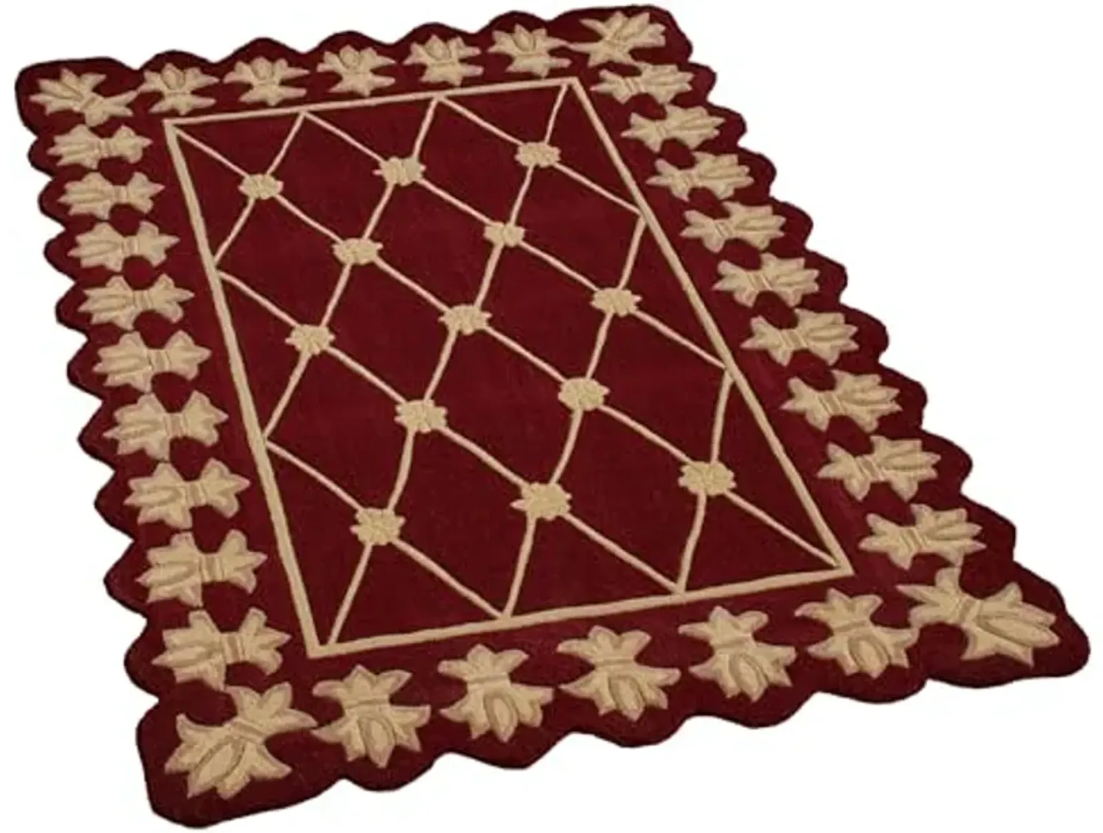 Roman Empire II Area Rug | 3 feet 6 inches x 5 feet 6 inches | Rich Burgundy Red with Gold Designs | Royal Fleur-de-lis Frame | Hand-tufted and Handcarved Pure Wool Rectangle Rug with Contour Edges