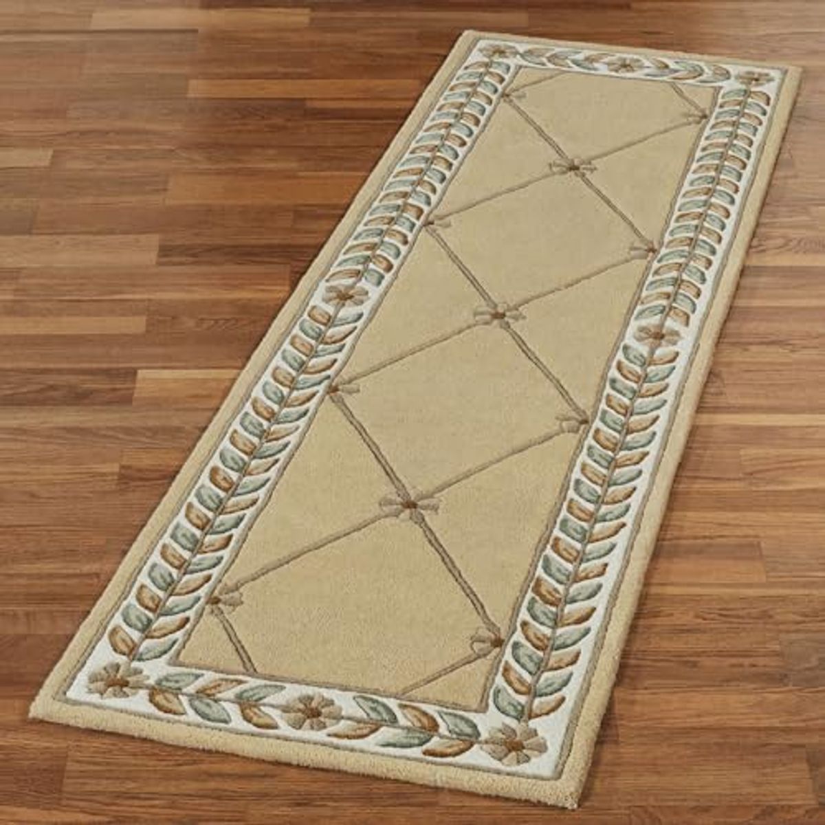 Fleurette Traditional Runner Rug | 2 feet 3 inches x 7 feet 6 inches | Antique Classic Gold | Elegant Hand-tufted & Handcarved Pure Wool Rectangle Runner Rug with Diamond Latticework, Florals & Leaves