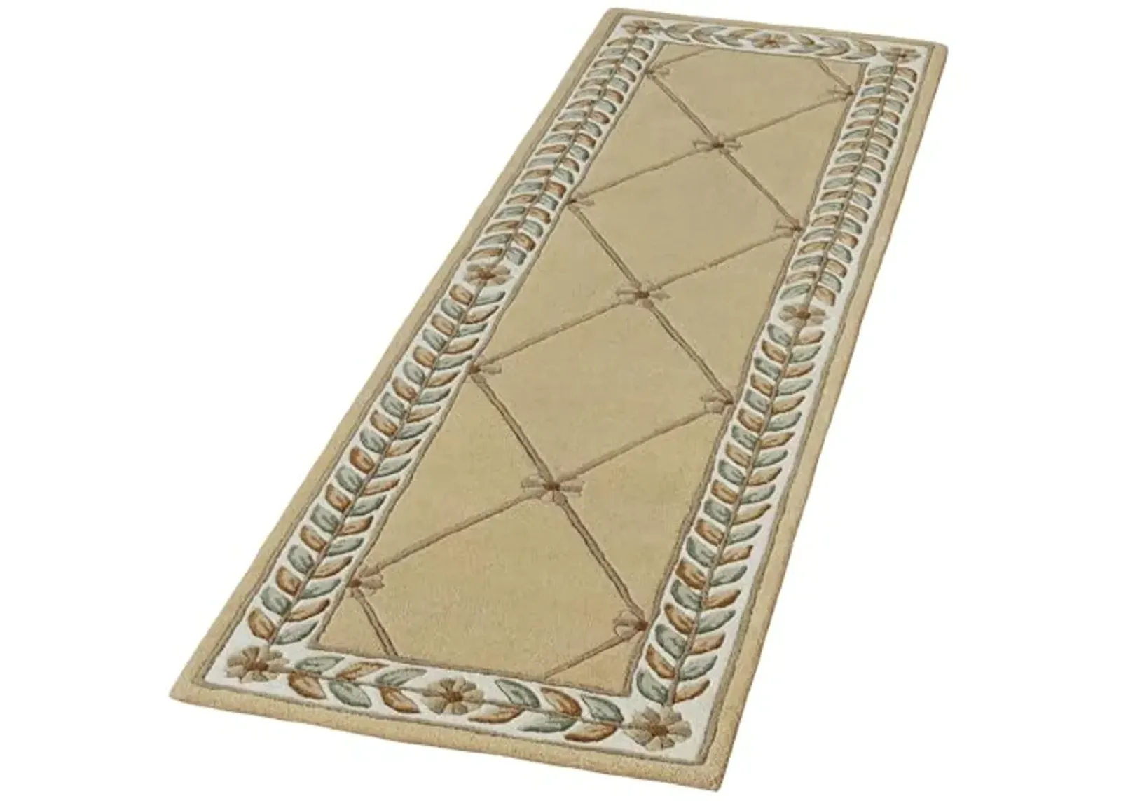 Fleurette Traditional Runner Rug | 2 feet 3 inches x 7 feet 6 inches | Antique Classic Gold | Elegant Hand-tufted & Handcarved Pure Wool Rectangle Runner Rug with Diamond Latticework, Florals & Leaves