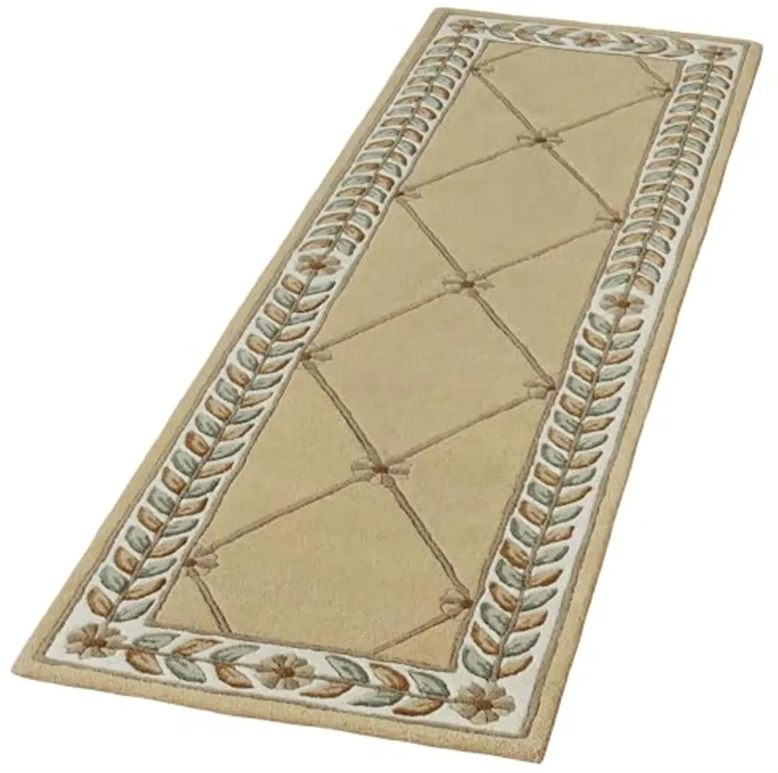 Fleurette Traditional Runner Rug | 2 feet 3 inches x 7 feet 6 inches | Antique Classic Gold | Elegant Hand-tufted & Handcarved Pure Wool Rectangle Runner Rug with Diamond Latticework, Florals & Leaves