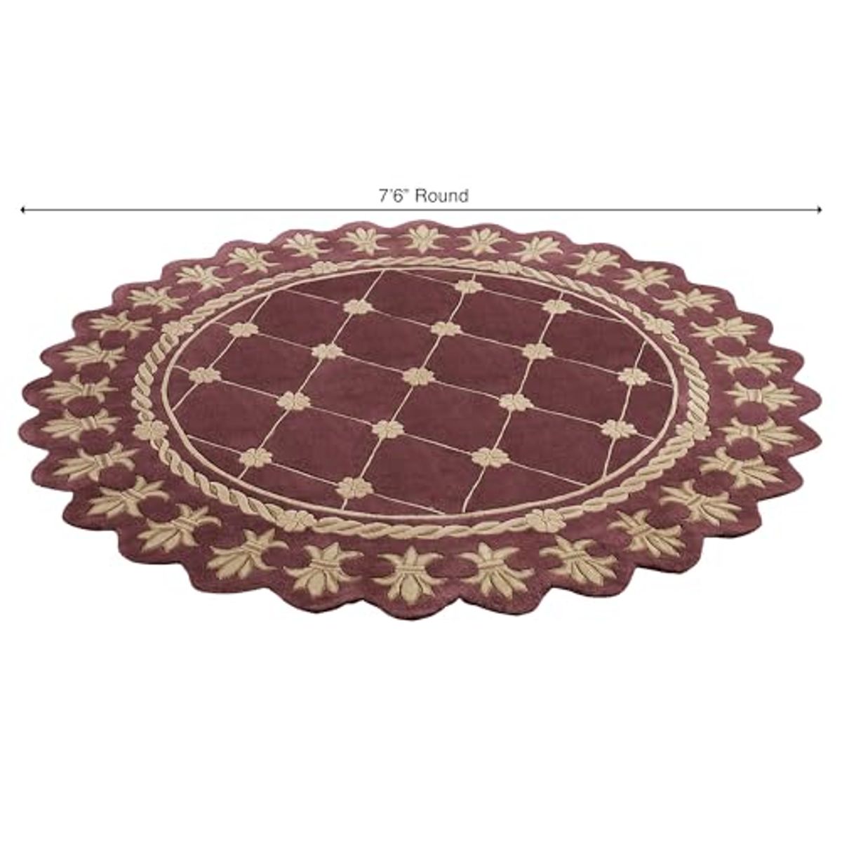 Touch of Class Royal Empire Round Area Rug | 7 feet 6 inches | Regal Plum Purple with Gold Designs | Royal Fleur-de-lis Frame | Hand-Tufted and Handcarved Pure Wool Circle Area Rug with Contour Edges