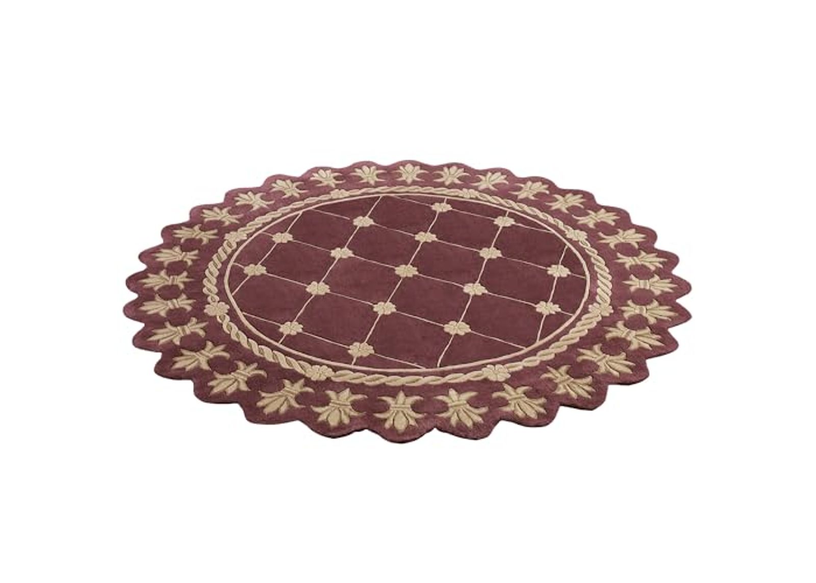 Touch of Class Royal Empire Round Area Rug | 7 feet 6 inches | Regal Plum Purple with Gold Designs | Royal Fleur-de-lis Frame | Hand-Tufted and Handcarved Pure Wool Circle Area Rug with Contour Edges