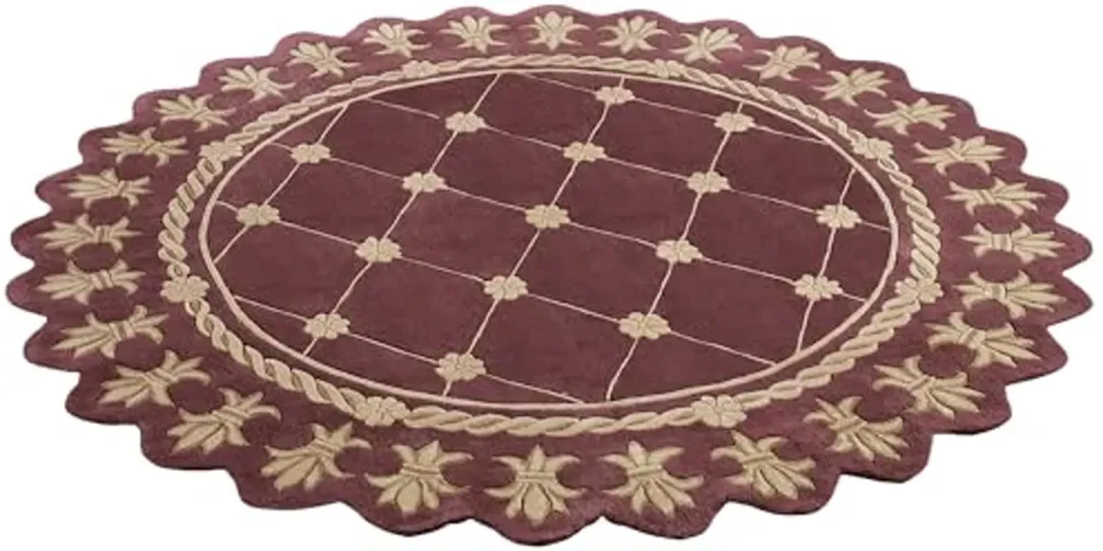 Touch of Class Royal Empire Round Area Rug | 7 feet 6 inches | Regal Plum Purple with Gold Designs | Royal Fleur-de-lis Frame | Hand-Tufted and Handcarved Pure Wool Circle Area Rug with Contour Edges