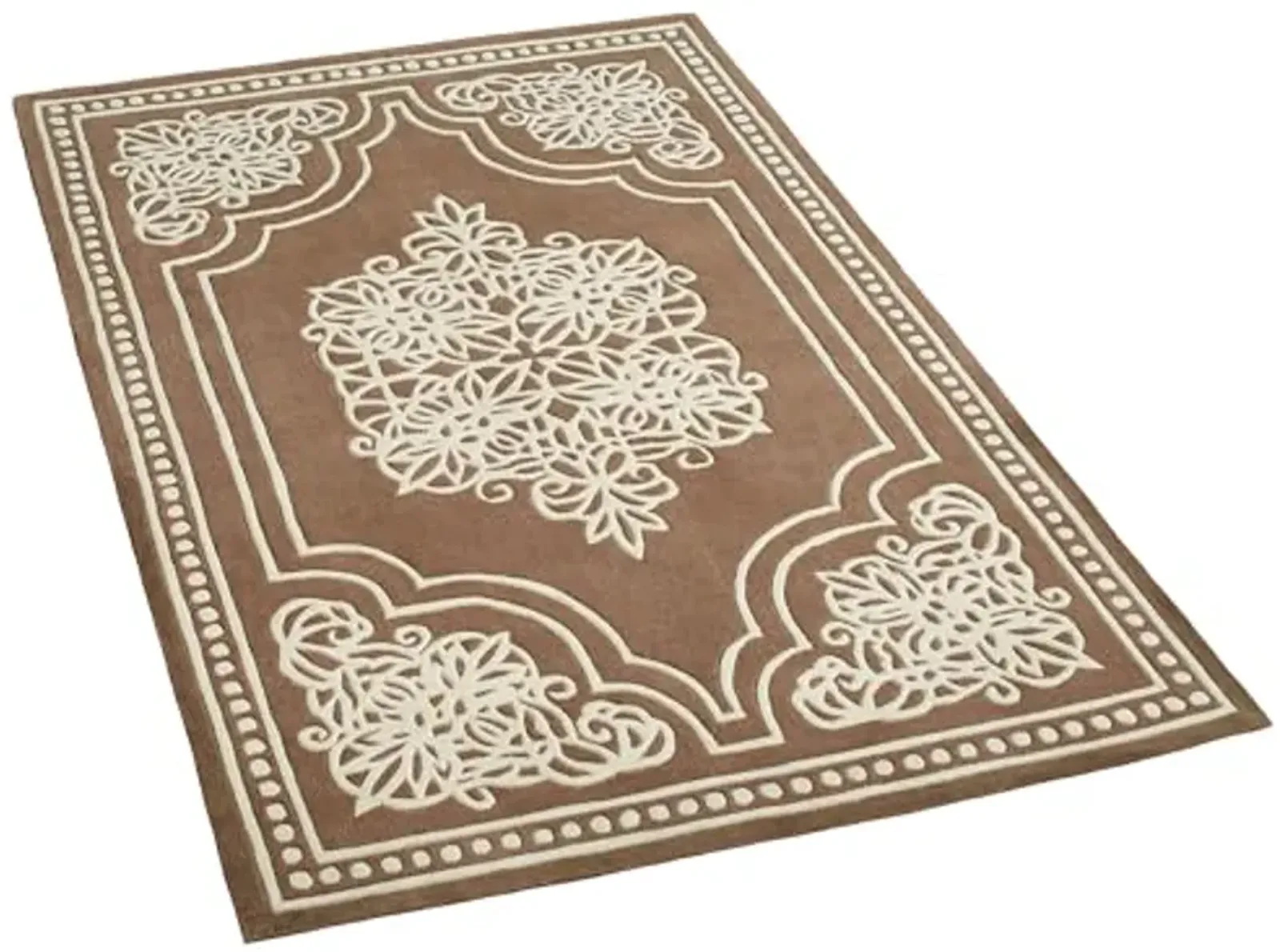 Venice Lace Area Rug | 5 feet x 8 feet | Neutral, Jewel Toned Topaz and Light Cream | Elegant Scrollwork Medallion and Dotted Pearl Border | Hand-Tufted and Handcarved Pure Wool Rectangle Area Rug