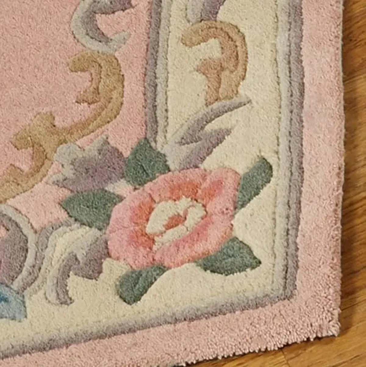 Traditional Floral Serena Aubusson II Runner Rug | 2 feet x 7 feet 6 inches | Soft Rose Pink | Handcarved, Hand-tufted, Luster Washed, Thick Pure Wool Rectangle Runner with Flowers and Grand Frames