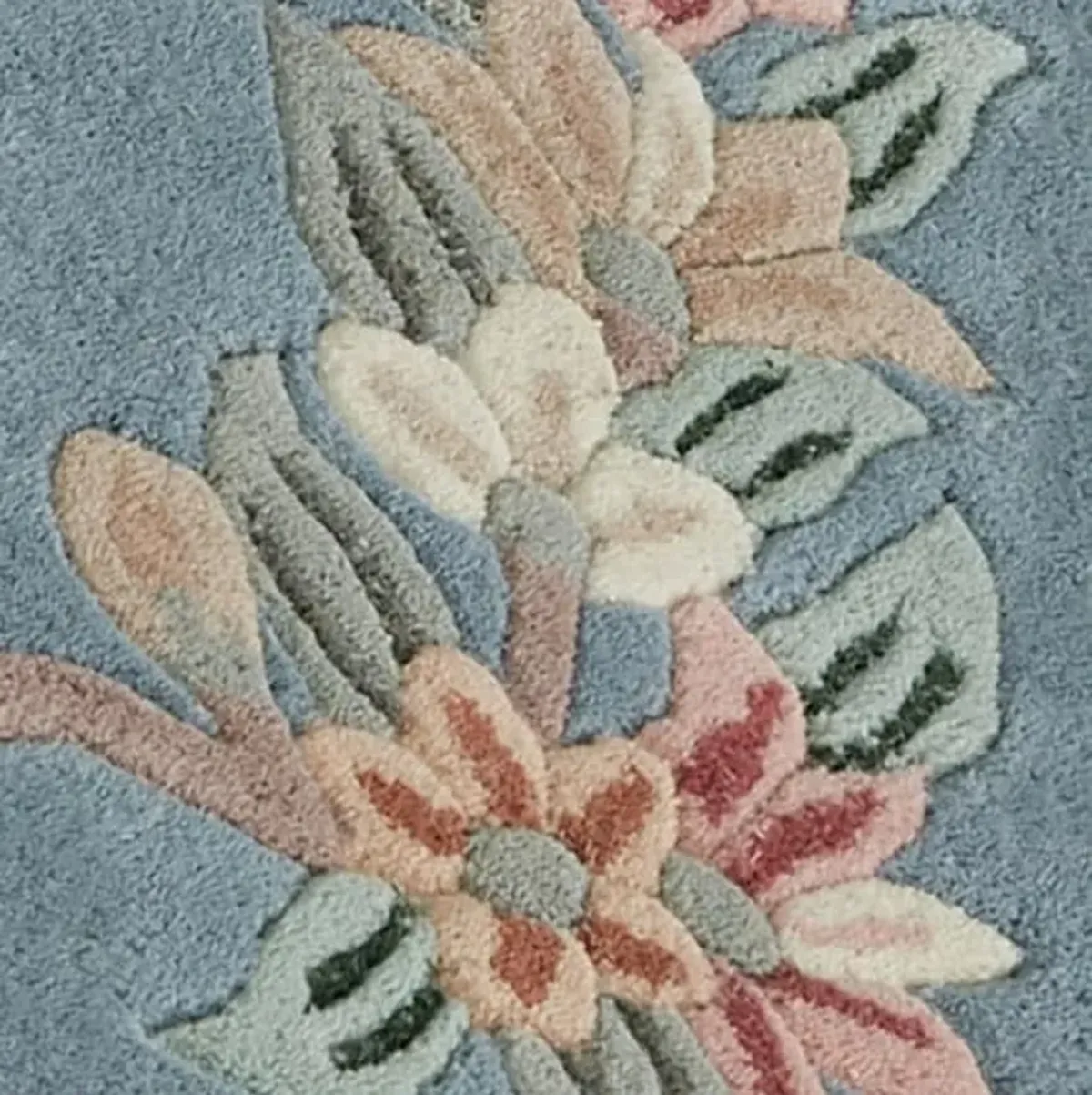 Touch of Class Elegant Corner Floral II Runner Rug | Palace Blue | 2 feet 3 inches x 11 feet | Handcarved, Hand-Tufted, Luster Washed, Thick Pure Wool Rectangle Runner with Traditional Flowers