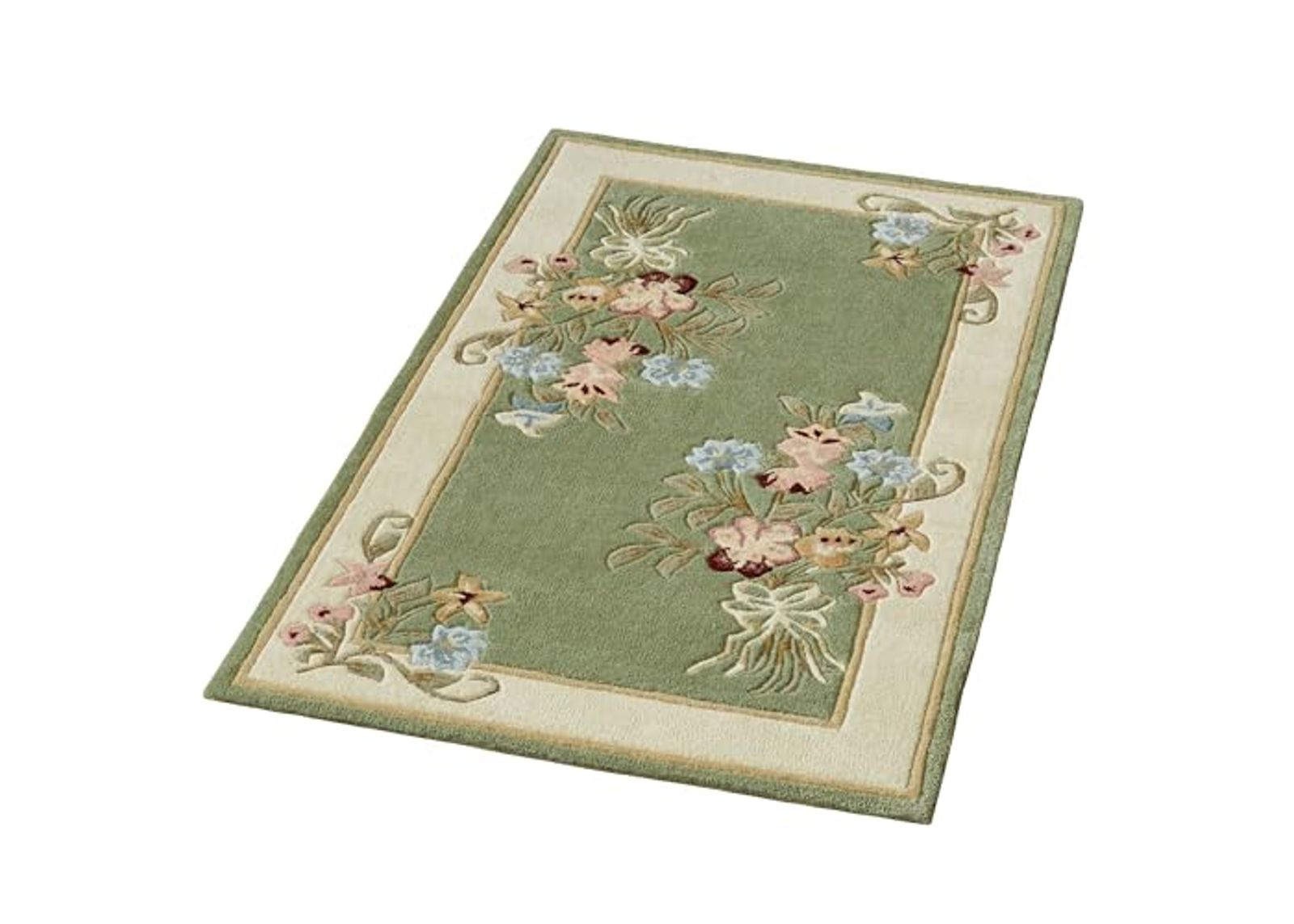 Touch of Class Handcrafted Floral Bouquet Garden Area Rug | Sage | 2 feet 6 inches x 4 feet 2 inches | Handcarved Hand-Tufted Pure Wool Thick Rectangle Rug