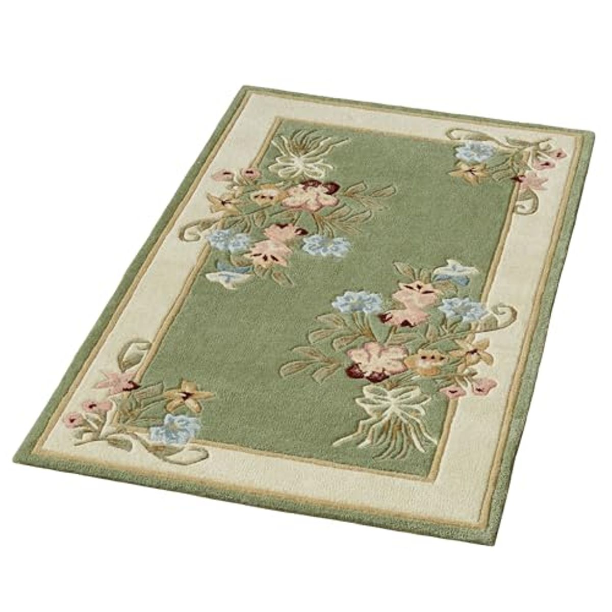 Touch of Class Handcrafted Floral Bouquet Garden Area Rug | Sage | 2 feet 6 inches x 4 feet 2 inches | Handcarved Hand-Tufted Pure Wool Thick Rectangle Rug