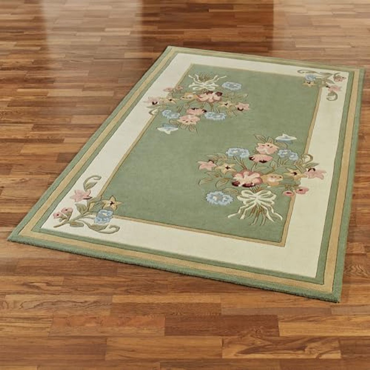 Touch of Class Handcrafted Floral Bouquet Garden Area Rug | Sage | 5 feet 3 inches x 8 feet | Handcarved Hand-Tufted Pure Wool Thick Rectangle Rug