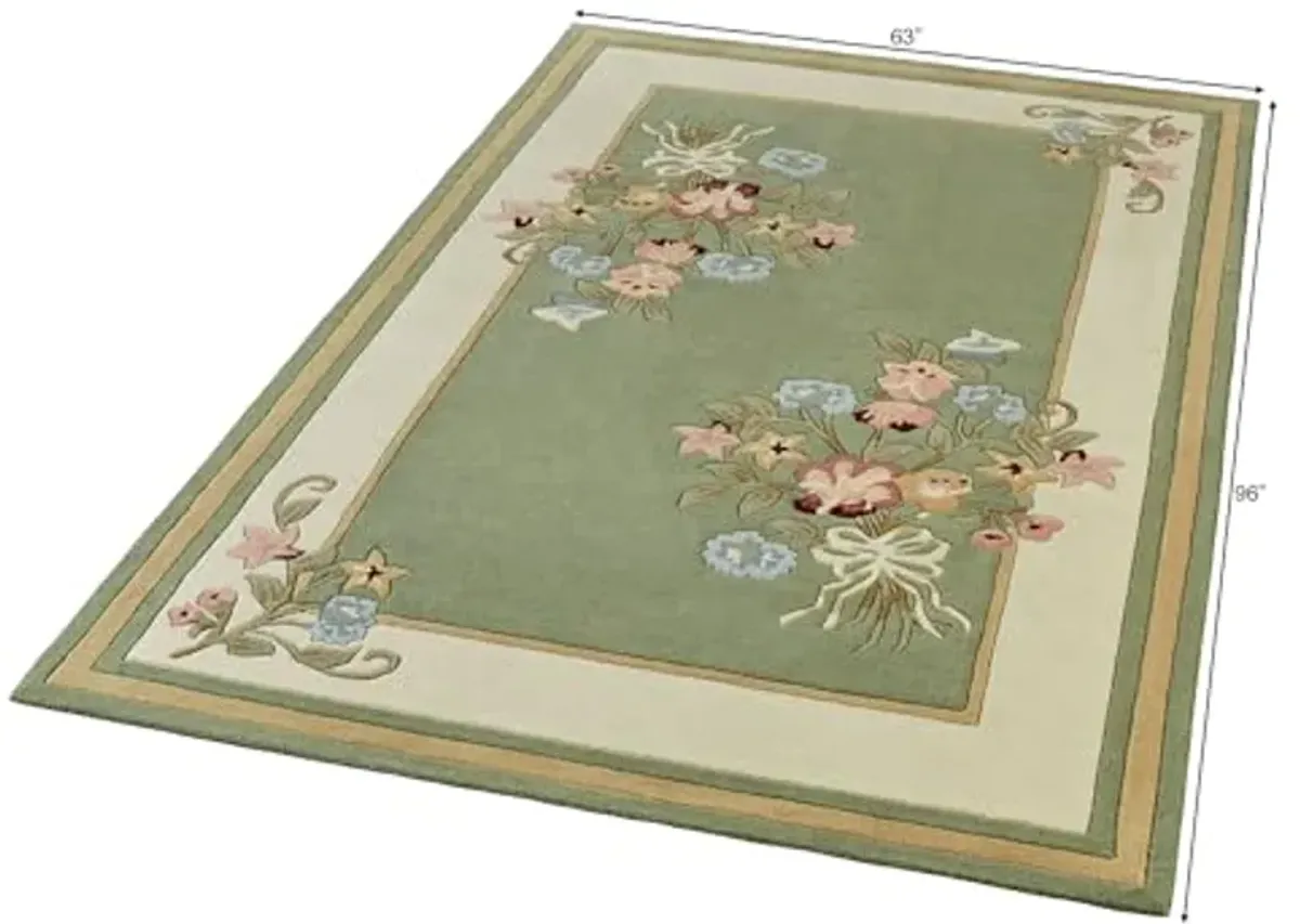 Touch of Class Handcrafted Floral Bouquet Garden Area Rug | Sage | 5 feet 3 inches x 8 feet | Handcarved Hand-Tufted Pure Wool Thick Rectangle Rug