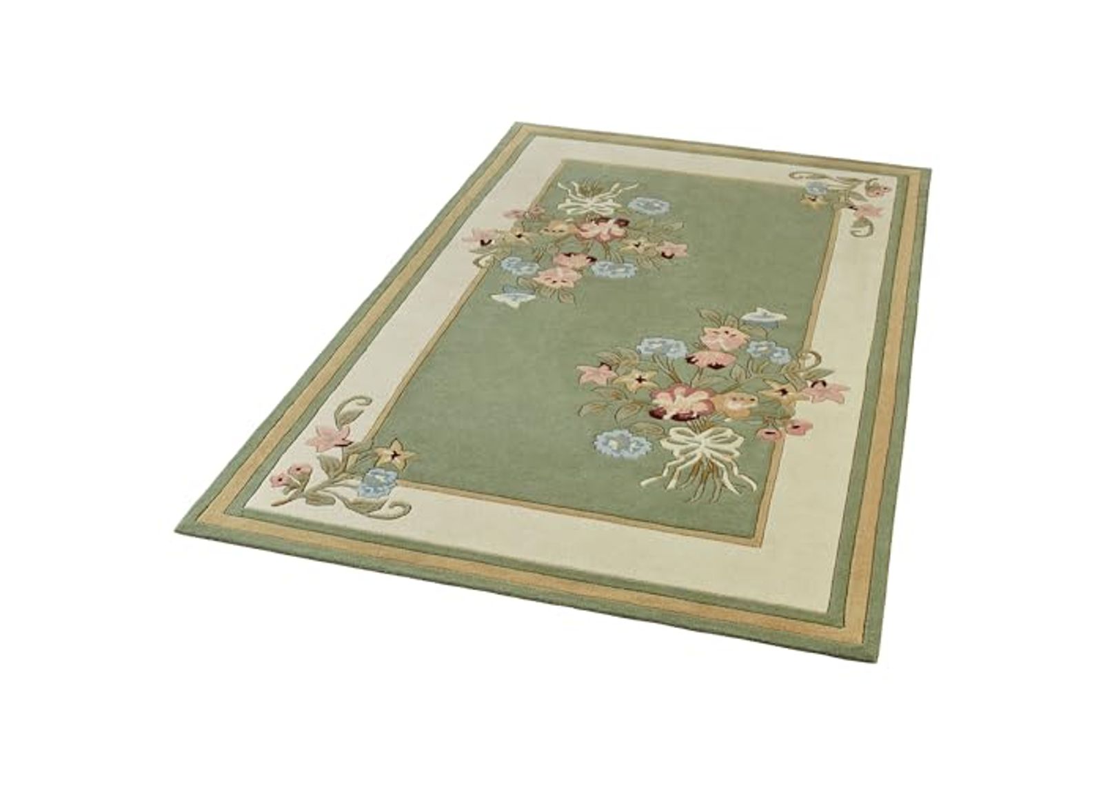 Touch of Class Handcrafted Floral Bouquet Garden Area Rug | Sage | 5 feet 3 inches x 8 feet | Handcarved Hand-Tufted Pure Wool Thick Rectangle Rug