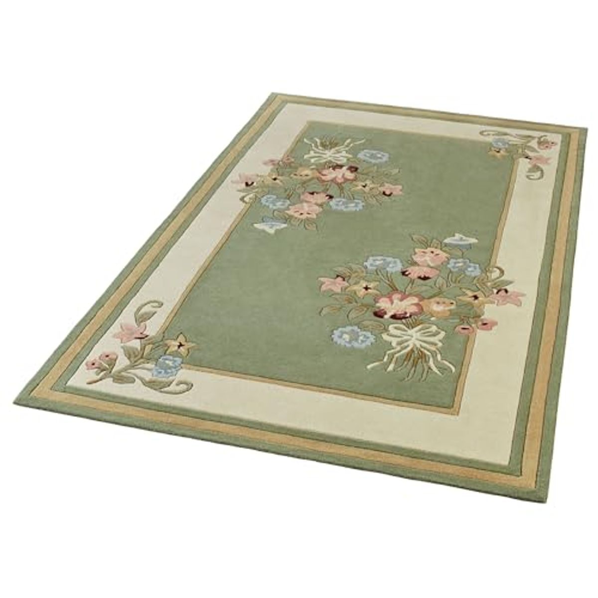 Touch of Class Handcrafted Floral Bouquet Garden Area Rug | Sage | 5 feet 3 inches x 8 feet | Handcarved Hand-Tufted Pure Wool Thick Rectangle Rug