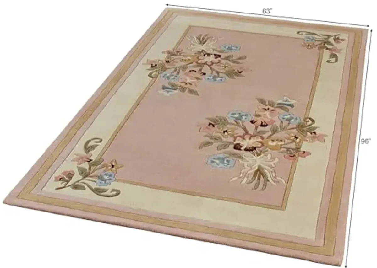 Touch of Class Handcrafted Floral Bouquet Garden Area Rug | Dusty Mauve | 5 feet 3 inches x 8 feet | Handcarved Hand-Tufted Pure Wool Thick Rectangle Rug