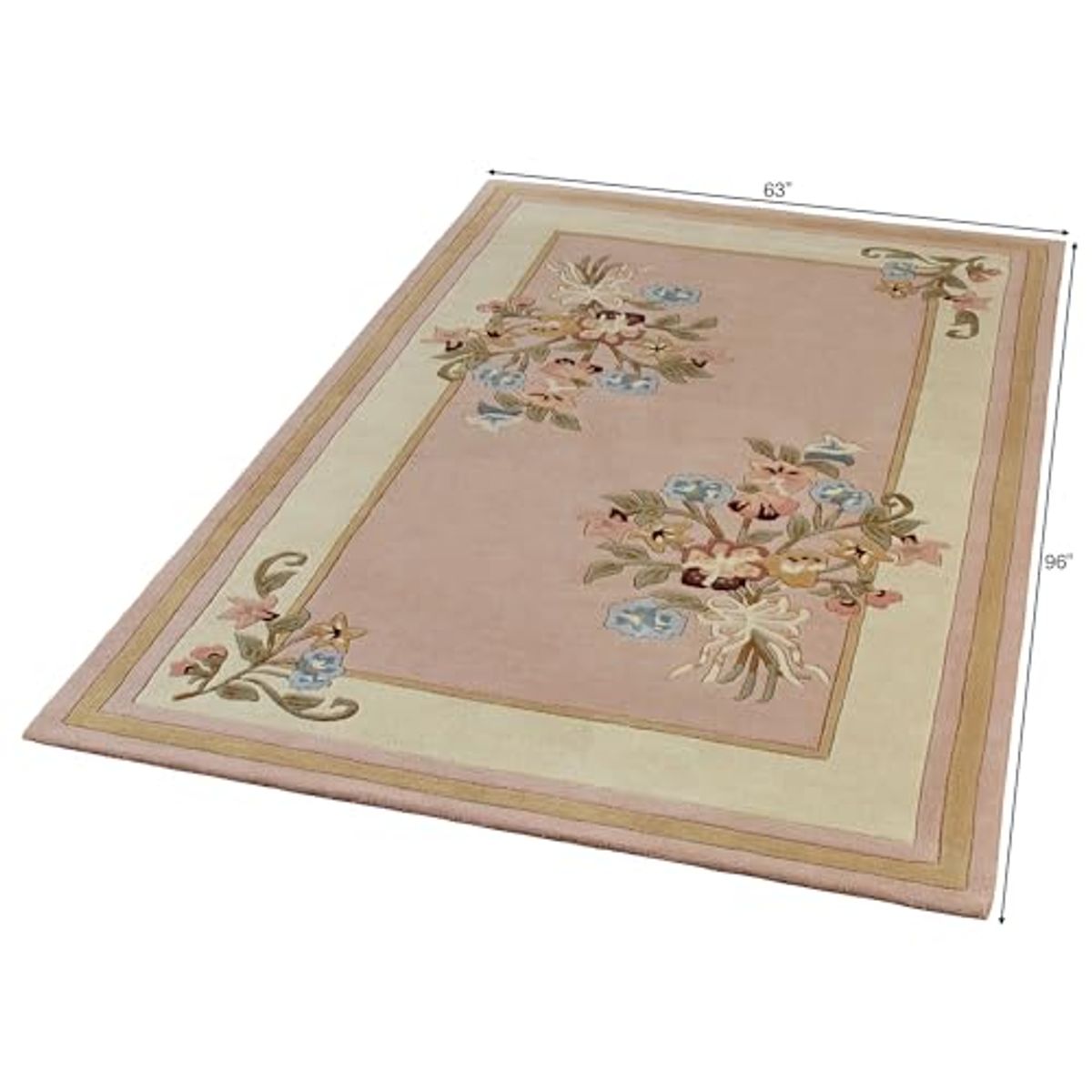 Touch of Class Handcrafted Floral Bouquet Garden Area Rug | Dusty Mauve | 5 feet 3 inches x 8 feet | Handcarved Hand-Tufted Pure Wool Thick Rectangle Rug