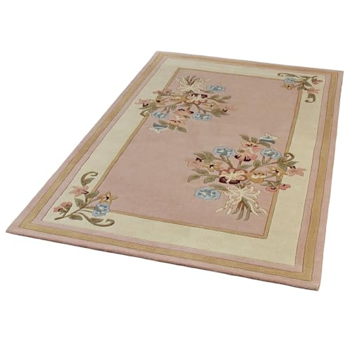 Touch of Class Handcrafted Floral Bouquet Garden Area Rug | Dusty Mauve | 5 feet 3 inches x 8 feet | Handcarved Hand-Tufted Pure Wool Thick Rectangle Rug