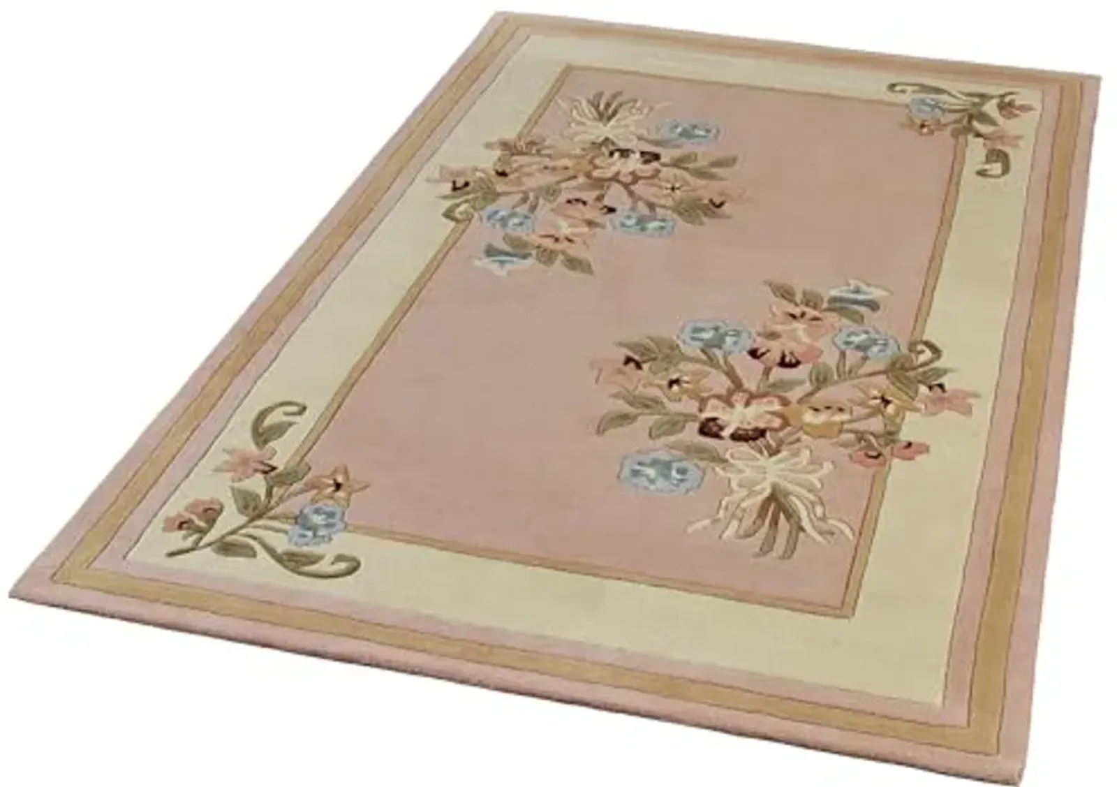 Touch of Class Handcrafted Floral Bouquet Garden Area Rug | Dusty Mauve | 5 feet 3 inches x 8 feet | Handcarved Hand-Tufted Pure Wool Thick Rectangle Rug