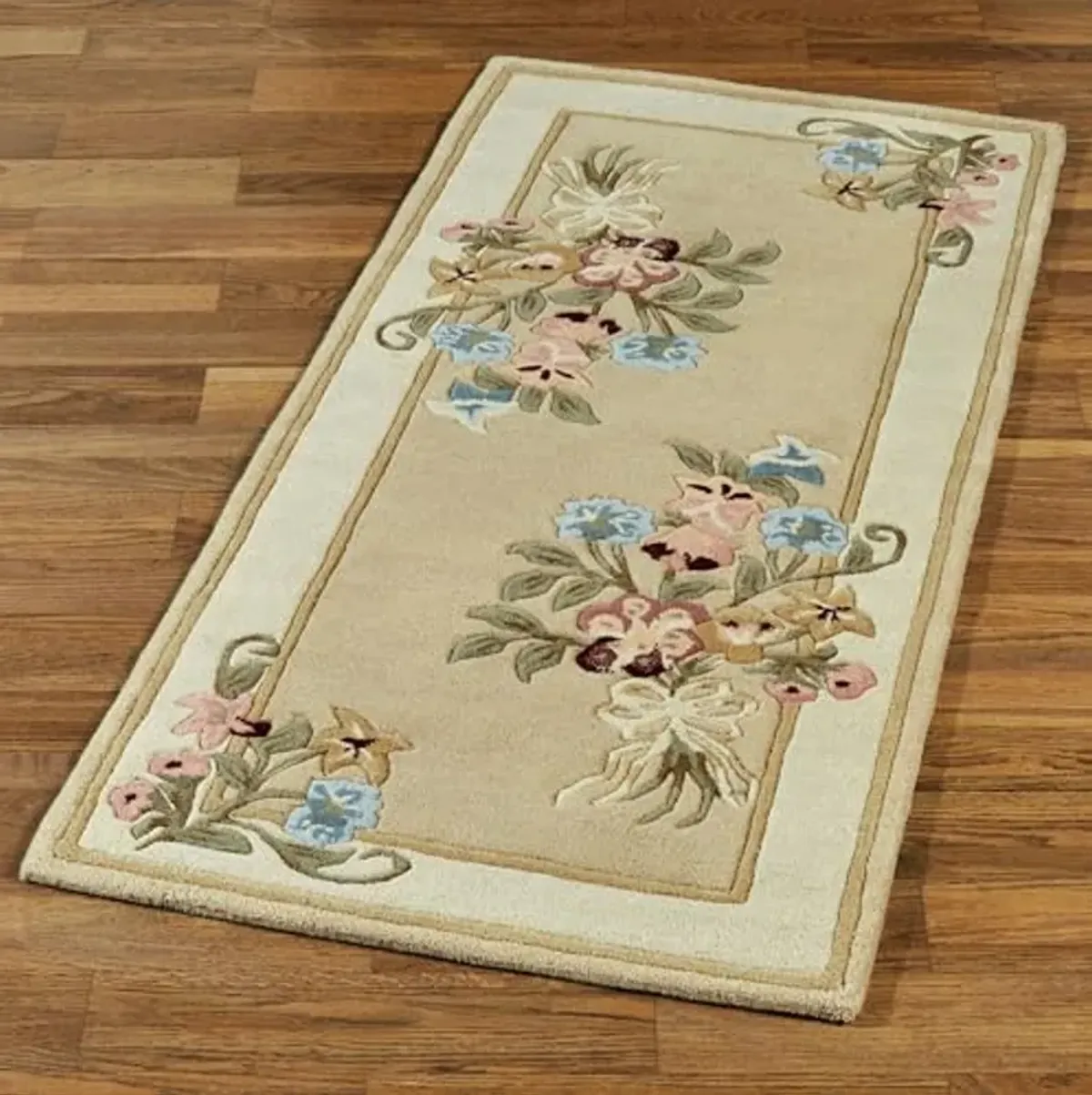 Touch of Class Handcrafted Floral Bouquet Garden Runner Rug | Light Gold | 2 feet 3 inches x 5 feet | Handcarved Hand-Tufted Pure Wool Thick Rectangle Runner