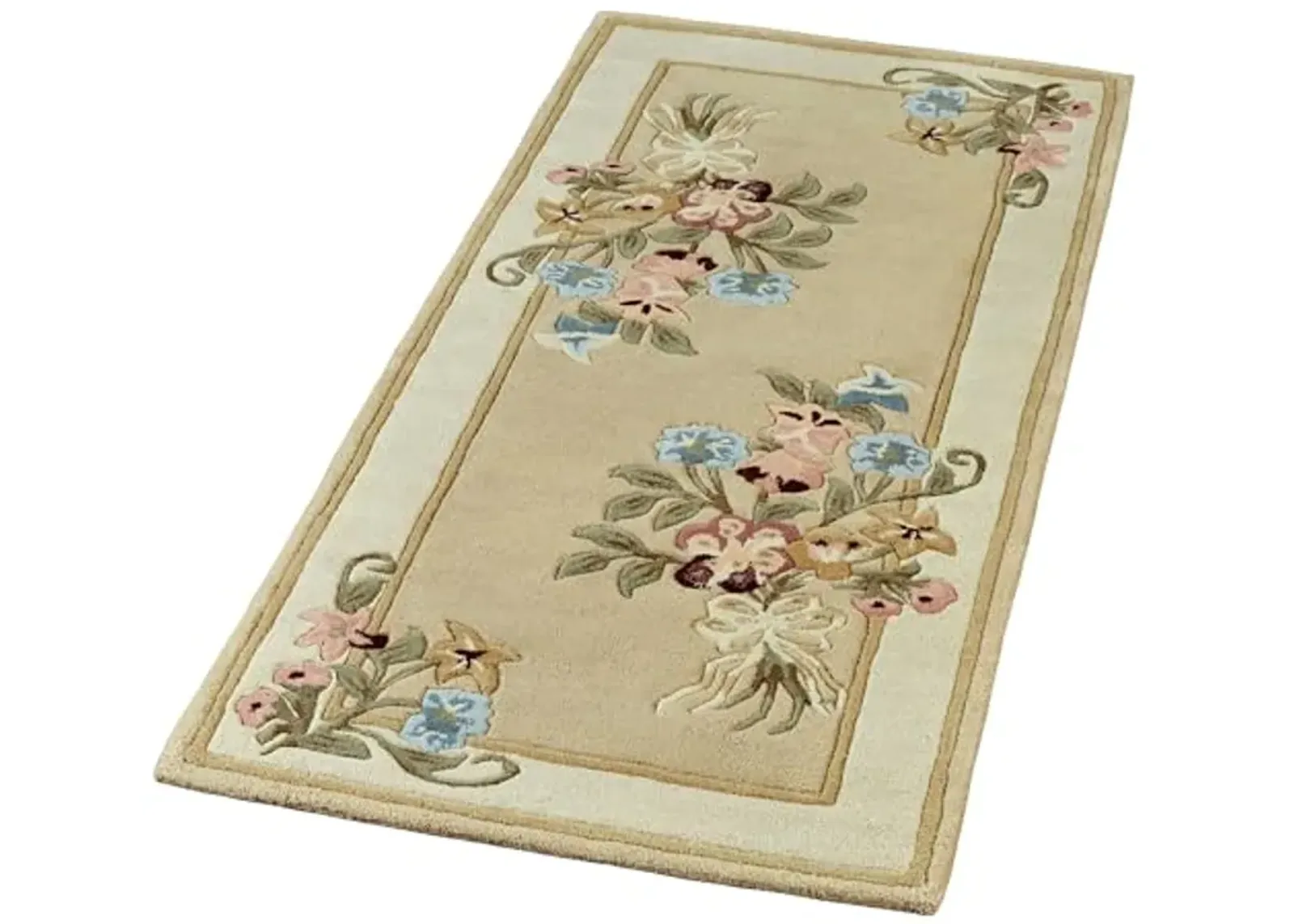 Touch of Class Handcrafted Floral Bouquet Garden Runner Rug | Light Gold | 2 feet 3 inches x 5 feet | Handcarved Hand-Tufted Pure Wool Thick Rectangle Runner