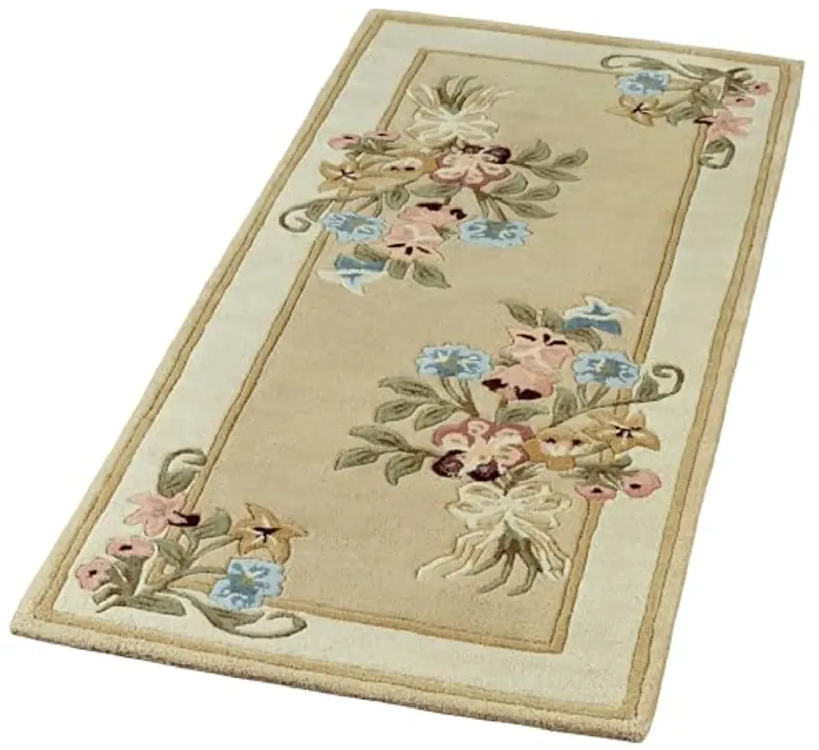 Touch of Class Handcrafted Floral Bouquet Garden Runner Rug | Light Gold | 2 feet 3 inches x 5 feet | Handcarved Hand-Tufted Pure Wool Thick Rectangle Runner