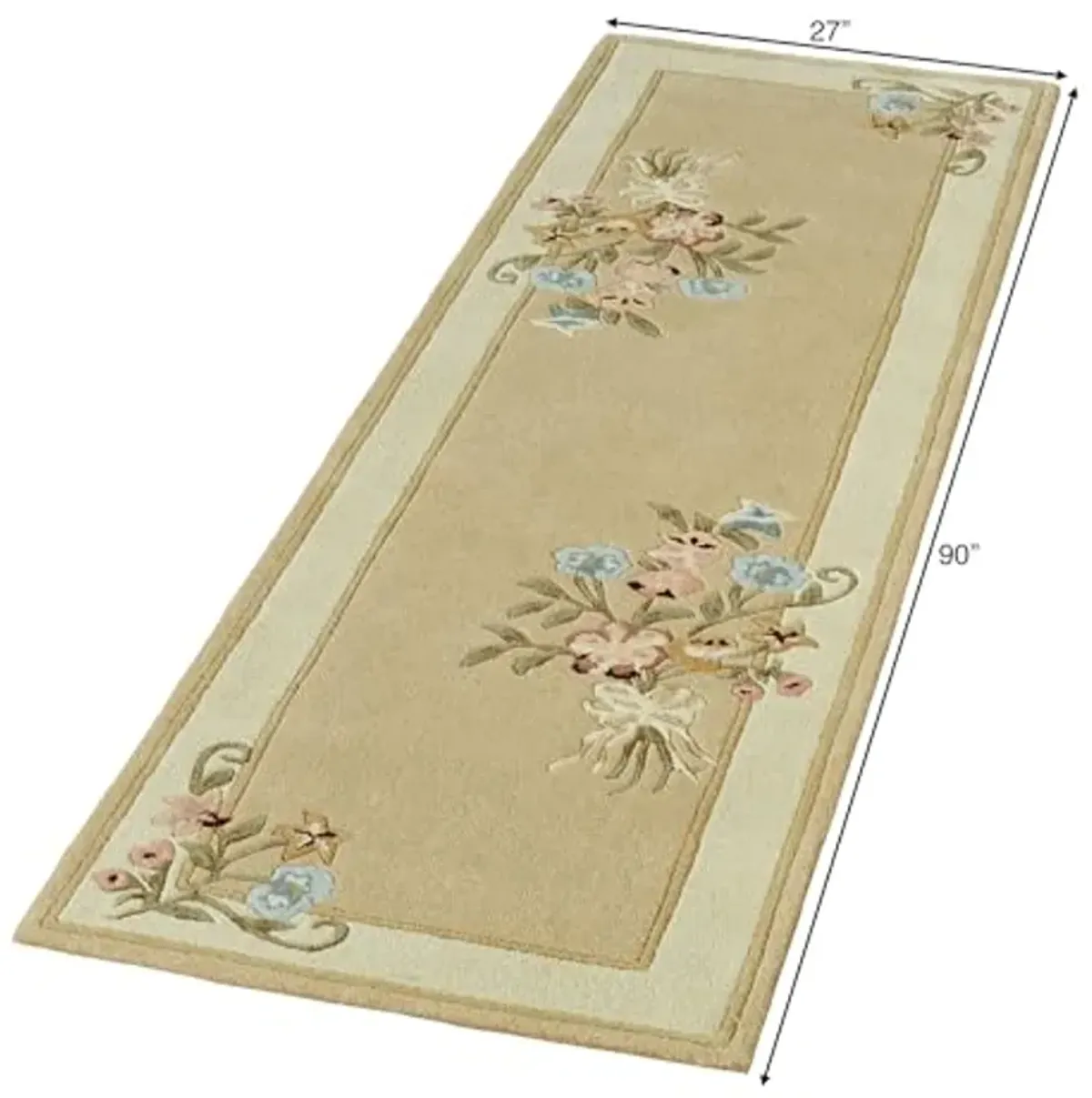 Touch of Class Handcrafted Floral Bouquet Garden Runner Rug | Light Gold | 2 feet 3 inches x 7 feet 6 inches | Handcarved Hand-Tufted Pure Wool Thick Rectangle Runner