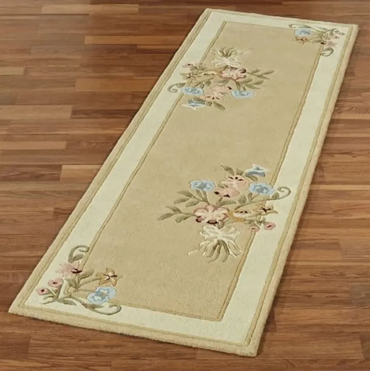 Touch of Class Handcrafted Floral Bouquet Garden Runner Rug | Light Gold | 2 feet 3 inches x 7 feet 6 inches | Handcarved Hand-Tufted Pure Wool Thick Rectangle Runner