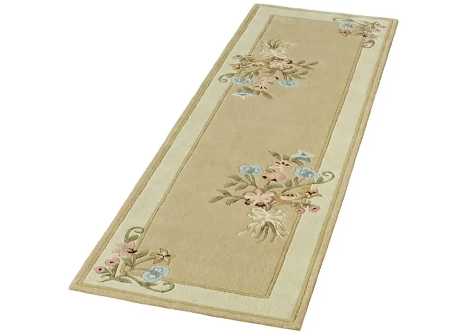 Touch of Class Handcrafted Floral Bouquet Garden Runner Rug | Light Gold | 2 feet 3 inches x 7 feet 6 inches | Handcarved Hand-Tufted Pure Wool Thick Rectangle Runner