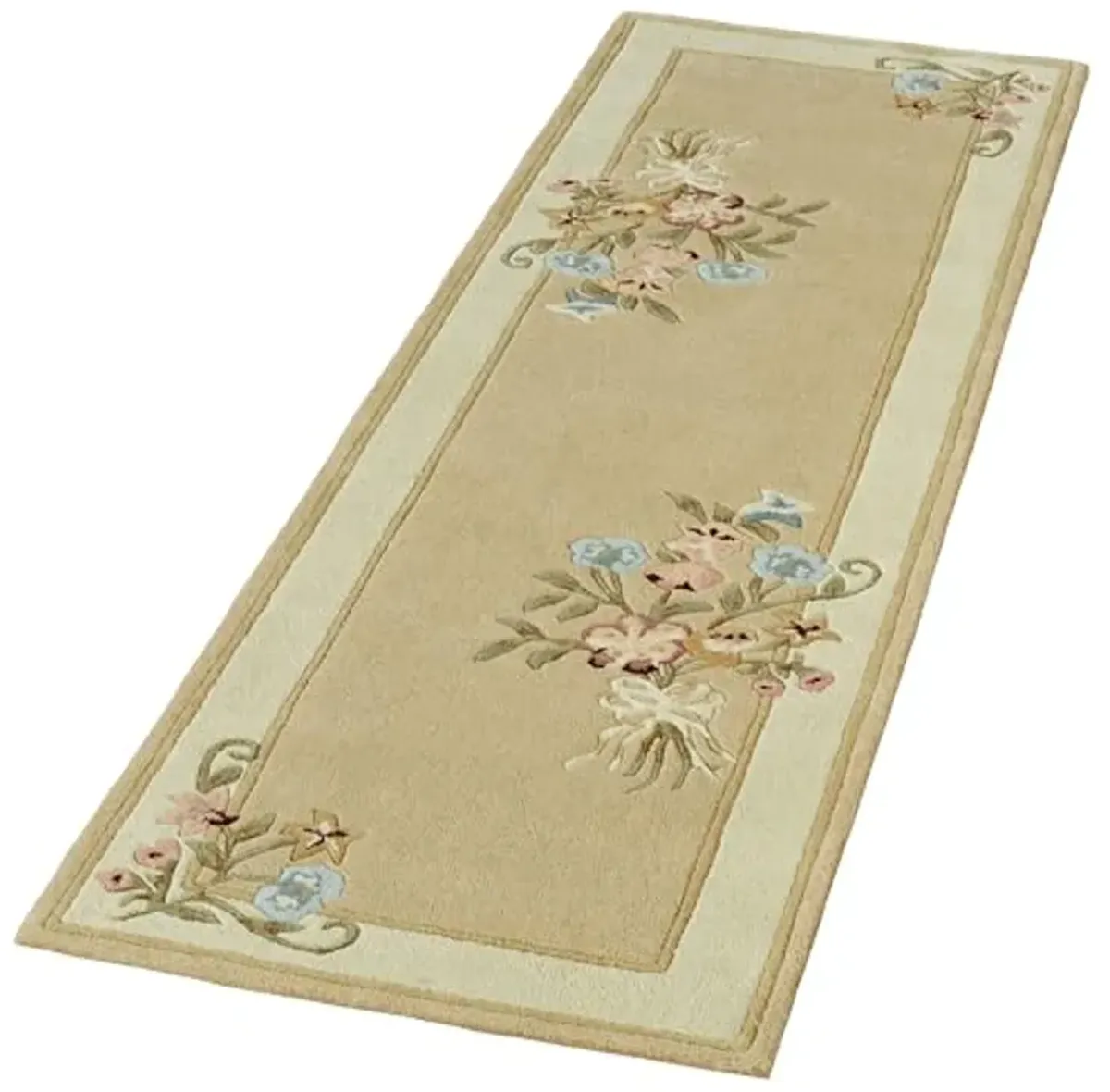 Touch of Class Handcrafted Floral Bouquet Garden Runner Rug | Light Gold | 2 feet 3 inches x 7 feet 6 inches | Handcarved Hand-Tufted Pure Wool Thick Rectangle Runner