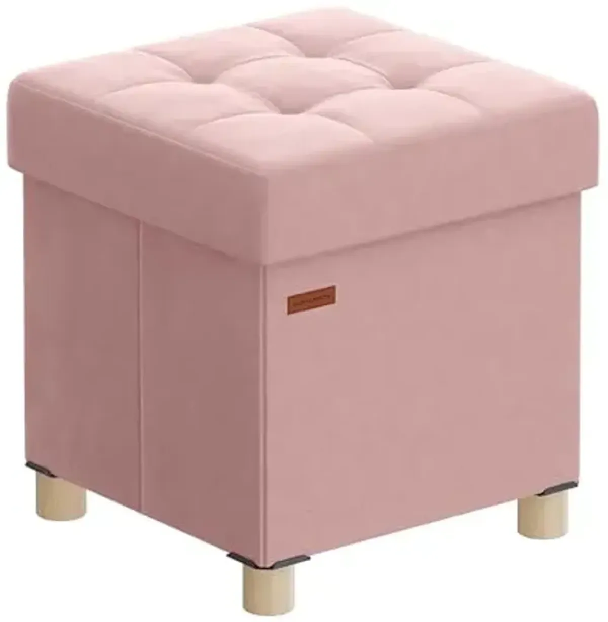 SONGMICS Small Storage Ottoman, Folding Ottoman Cube, 15 x 15 x 15.7 Inches, Footstool, Footrest, 9.8 Gal. (37 L), Velvet Surface, for Bedroom, Living Room, Dorm, Jelly Pink ULSF0516R01
