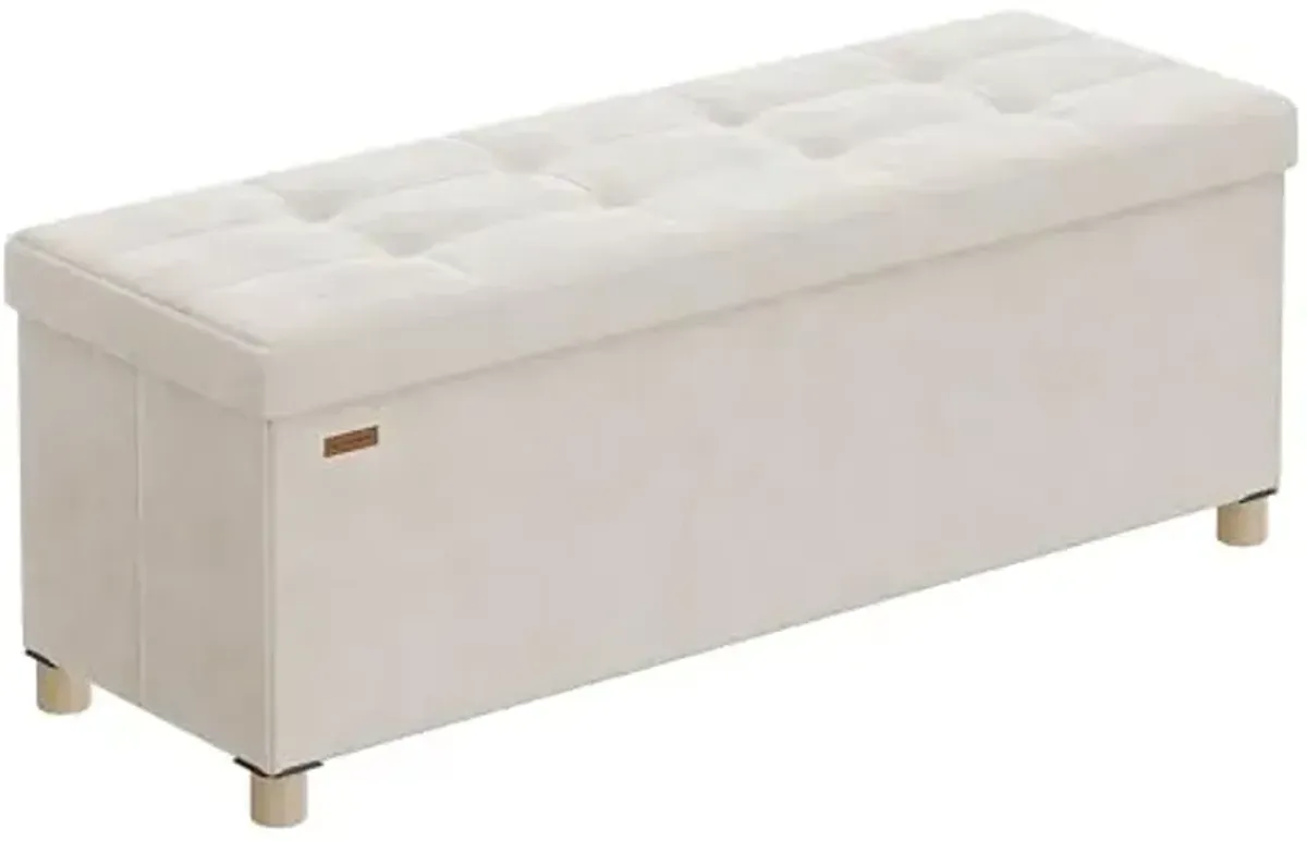 SONGMICS Storage Ottoman Bench, Folding Storage Chest, 15 x 43.3 x 15.7 Inches, Foot Rest Stool, 30 Gal. (112 L), Velvet Surface, for Bedroom, Entryway, Living Room, Cappuccino Beige ULSF0518W02