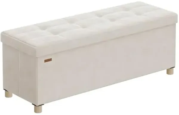 SONGMICS Storage Ottoman Bench, Folding Storage Chest, 15 x 43.3 x 15.7 Inches, Foot Rest Stool, 30 Gal. (112 L), Velvet Surface, for Bedroom, Entryway, Living Room, Cappuccino Beige ULSF0518W02