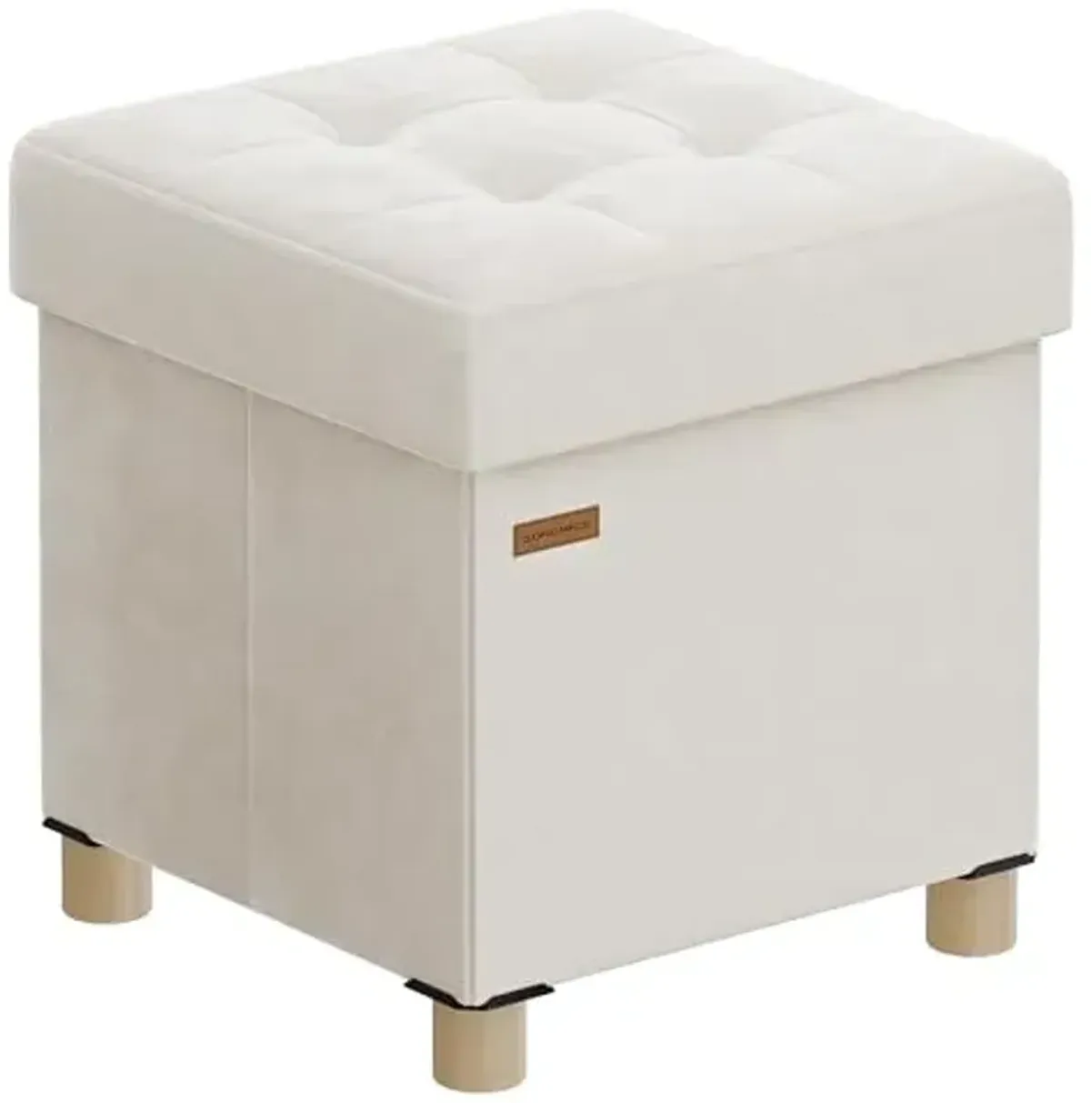 SONGMICS Small Storage Ottoman, Folding Ottoman Cube, 15 x 15 x 15.7 Inches, Footstool, Footrest, 9.8 Gal. (37 L), Velvet Surface, for Bedroom, Living Room, Dorm, Cappuccino Beige ULSF0516W02