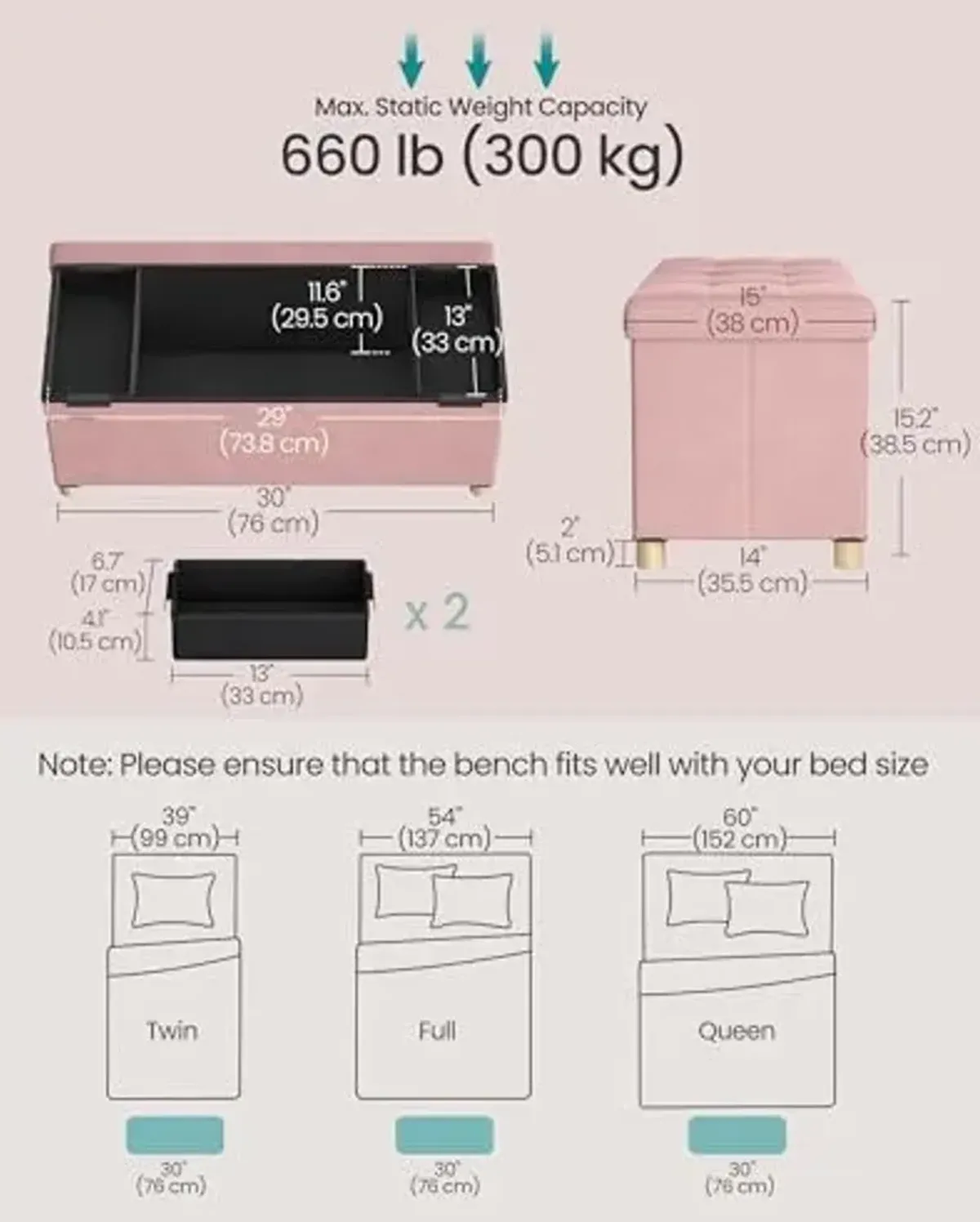 SONGMICS Storage Ottoman Bench, Folding Storage Chest, 15 x 30 x 15.2 Inches, Foot Rest Stool, 20 Gal. (77 L), Velvet Surface, for Bedroom, Entryway, Living Room, Jelly Pink ULSF0517R01