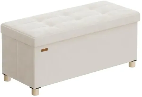 SONGMICS Storage Ottoman Bench, Folding Storage Chest, 15 x 30 x 15.2 Inches, Foot Rest Stool, 20 Gal. (77 L), Velvet Surface, for Bedroom, Entryway, Living Room, Cappuccino Beige ULSF0517W02