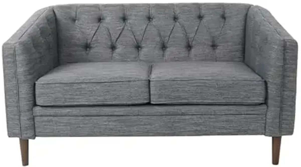 Christopher Knight Home Contemporary Tufted and Diamond Stitching Fabric Loveseat,Tub-Design 2-Seater Sofa,Removable Cushions, Birch Wood Legs,Square Arms,Charcoal Gray and Espresso