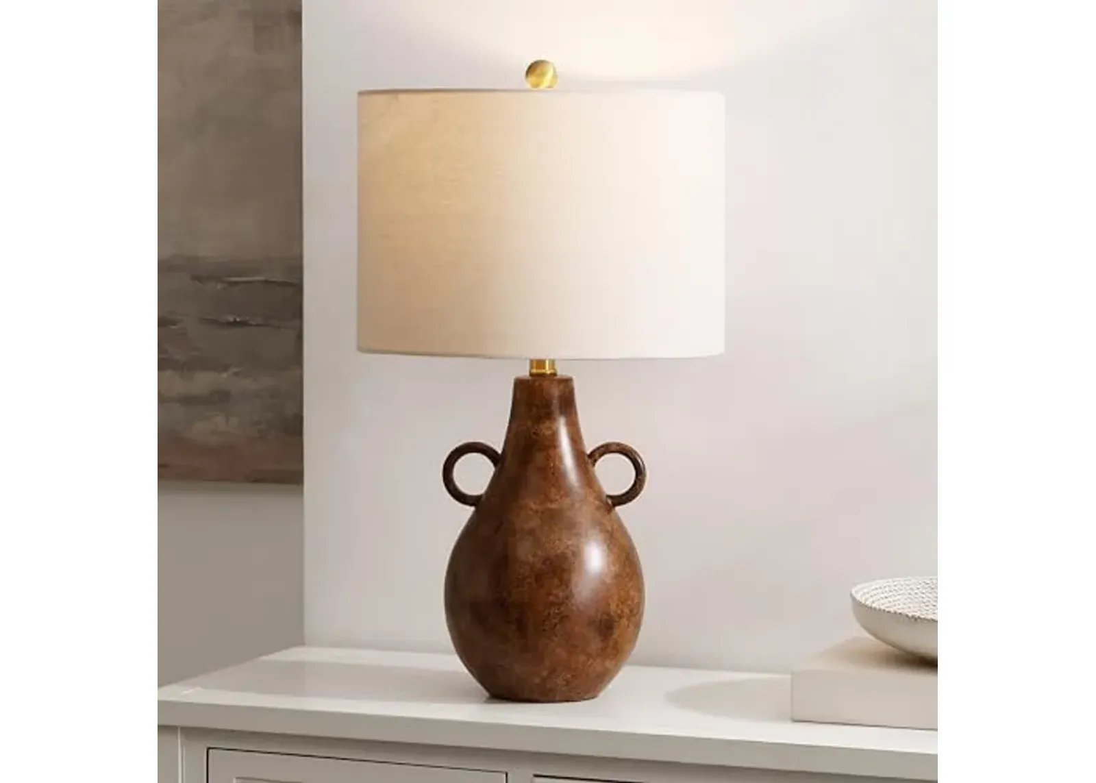 SAFAVIEH Lighting Collection Shiloh Antique Brown/Brass Ceramic 25-inch Table Lamp (LED Bulb Included)