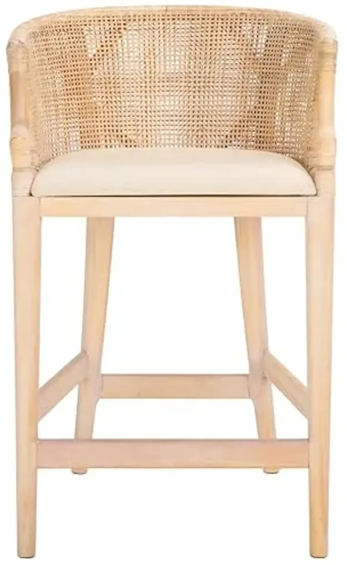 SAFAVIEH Home Collection Brando Tropical Coastal 24-inch Natural White Wash/White Cushion Counter Stool (Fully Assembled)