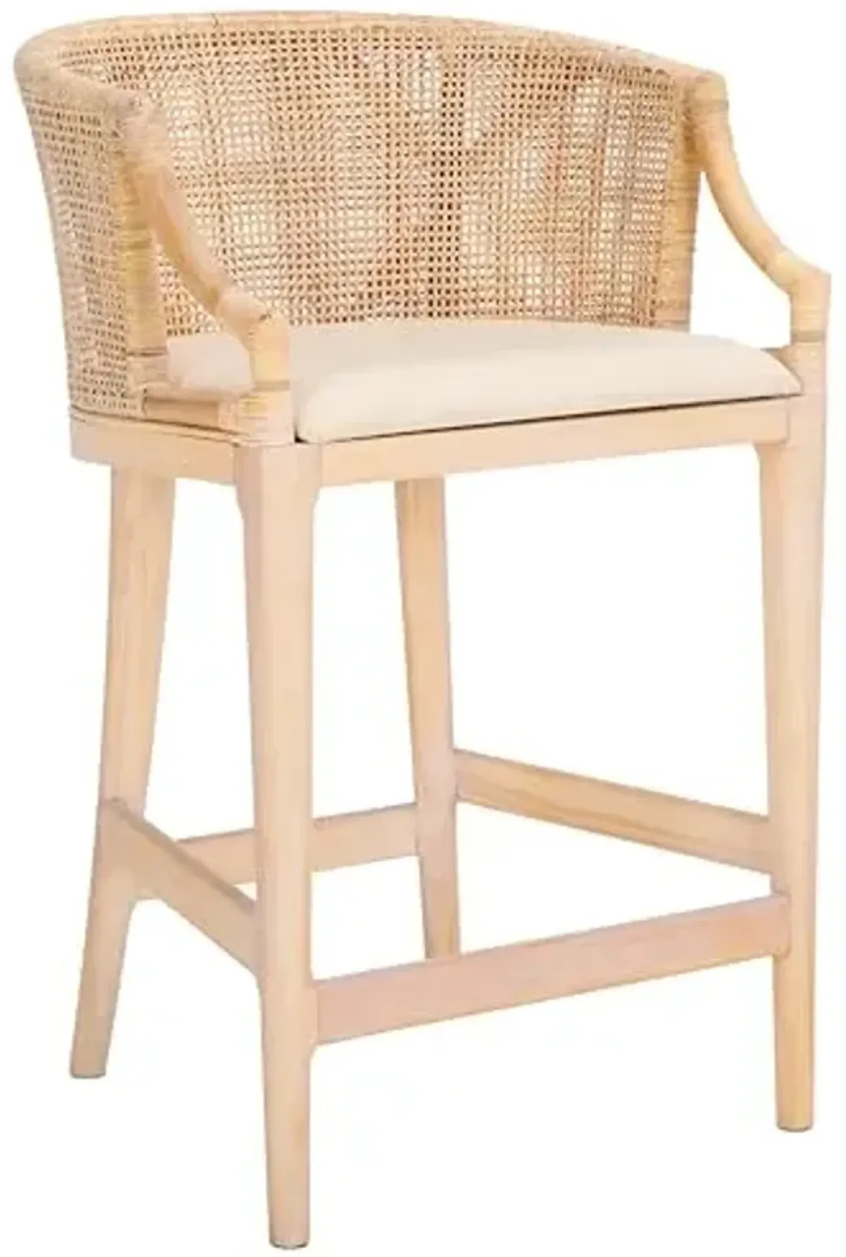 SAFAVIEH Home Collection Brando Tropical Coastal 24-inch Natural White Wash/White Cushion Counter Stool (Fully Assembled)