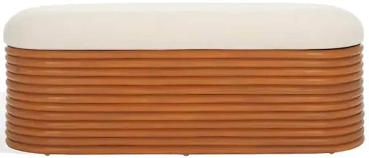 SAFAVIEH Couture Collection Bayard Natural/White Rattan Oval Storage Bench (Fully Assembled)