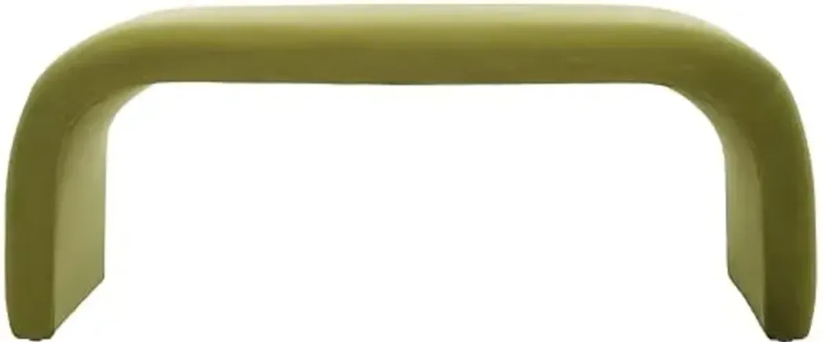 SAFAVIEH Home Collection – Tenko Olive Green Curved Upholstered Accent Bench, Modern Minimalist Seating for Bedroom, Entryway or Living Room (BCH1300F)