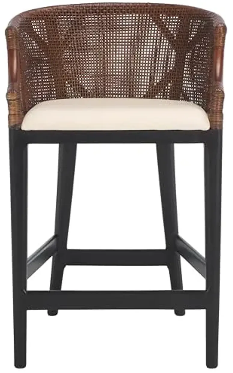 SAFAVIEH Home Collection Brando Tropical Coastal 24-inch Brown/Black/White Cushion Counter Stool (Fully Assembled)