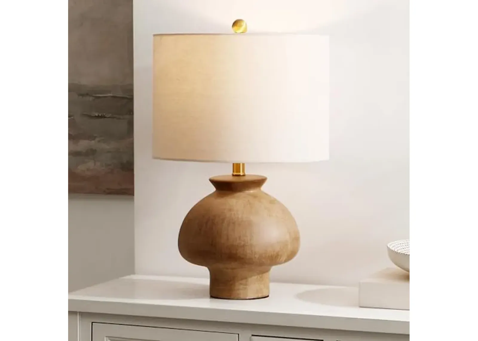 SAFAVIEH Lighting Collection Noam Light Brown Ceramic 23-inch Table Lamp (LED Bulb Included)