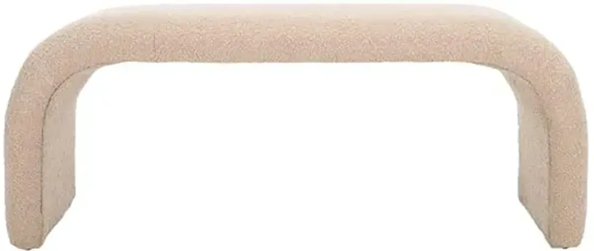 SAFAVIEH Home Collection – Tenko Tan Boucle Curved Upholstered Accent Bench, Modern Minimalist Seating for Bedroom, Entryway or Living Room (BCH1300G)
