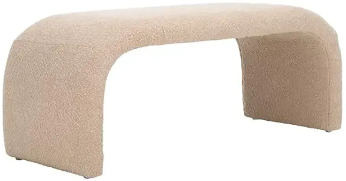 SAFAVIEH Home Collection – Tenko Tan Boucle Curved Upholstered Accent Bench, Modern Minimalist Seating for Bedroom, Entryway or Living Room (BCH1300G)