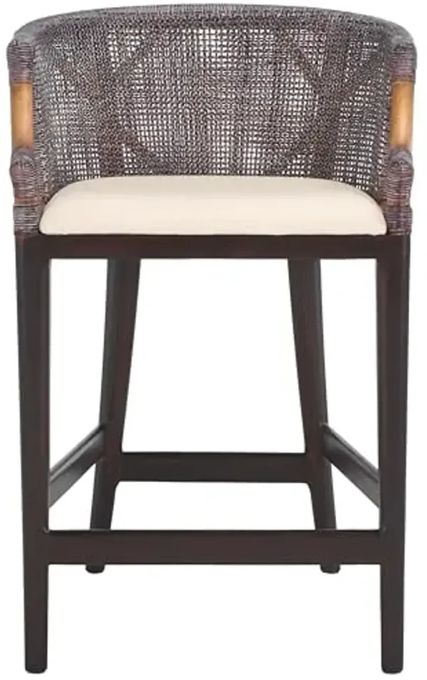 SAFAVIEH Home Collection Brando Tropical Coastal 24-inch Brown/White Cushion Counter Stool (Fully Assembled)